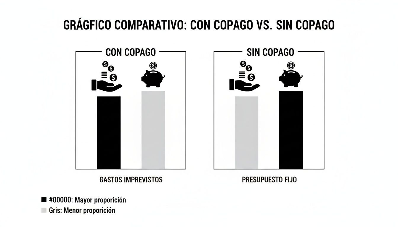 Gráfico comparativo de gastos y ahorro con y sin copago, mostrando el impacto en finanzas personales.