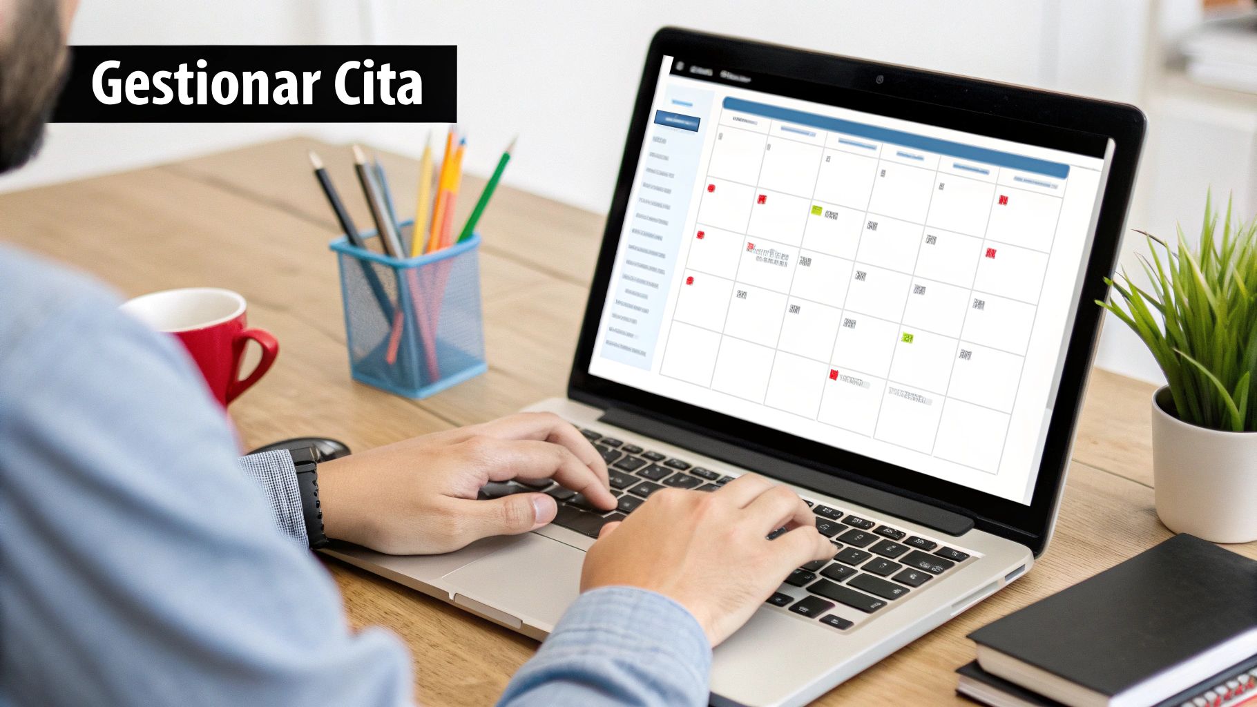 Hombre usando un portátil para gestionar citas en un sistema de calendario online.