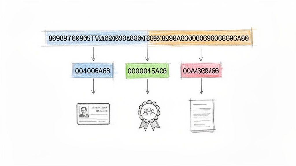 Tu número de póliza de seguro de salud explicado paso a paso 2 Flujo de datos: un identificador único se segmenta en claves para diferentes tipos de registros.