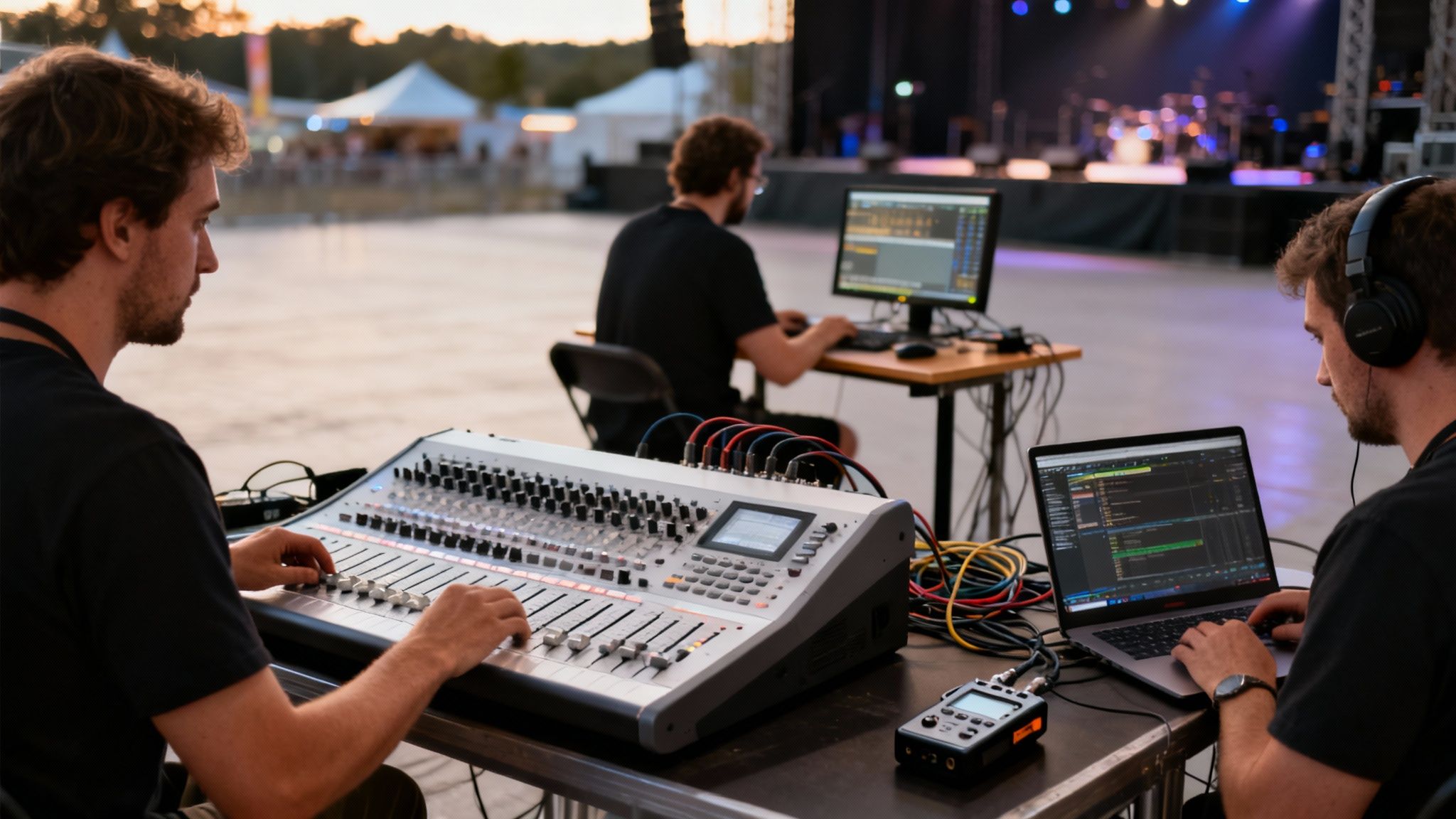 Sound engineer mixing at FOH console
