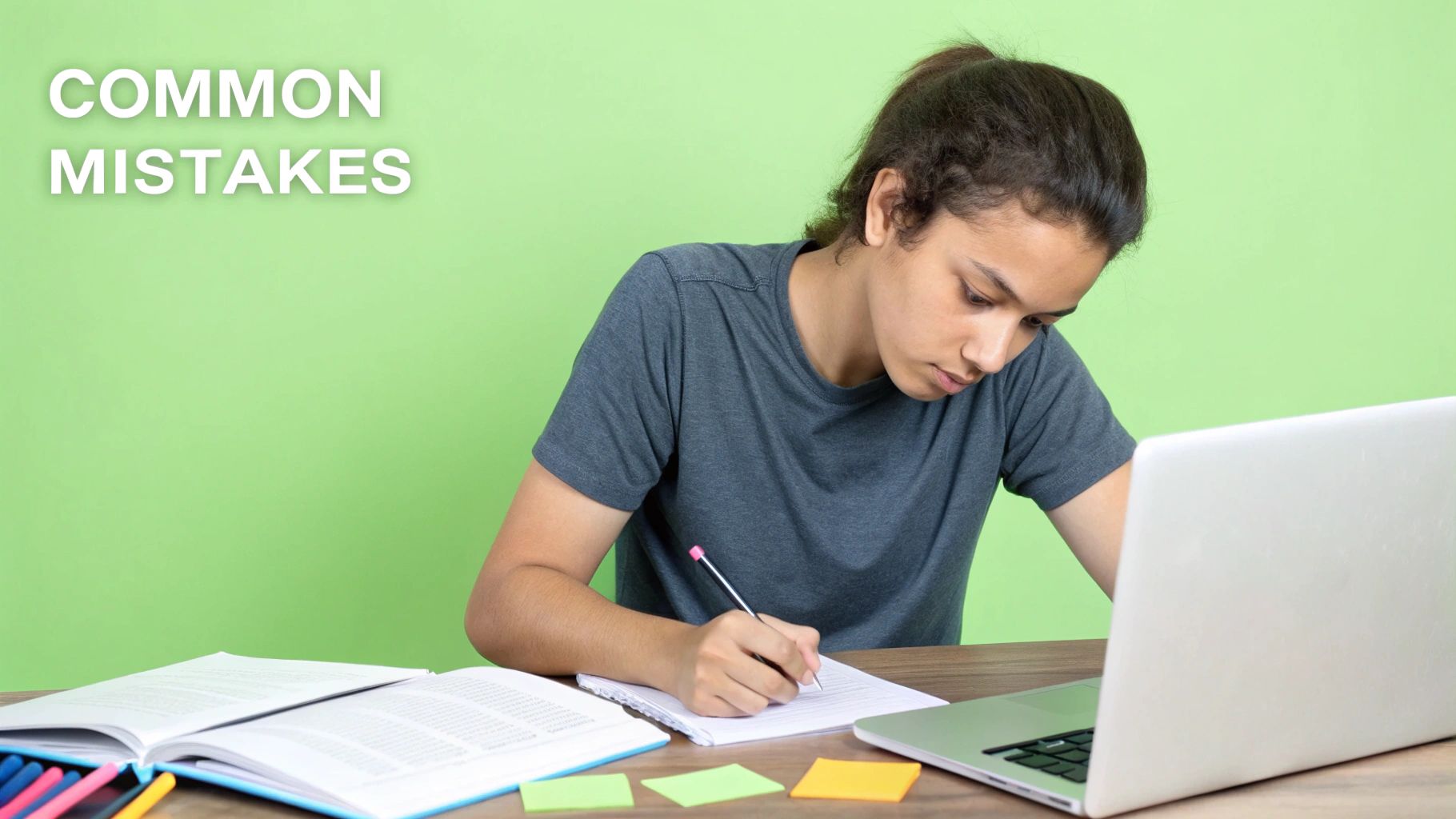 A person's hand holding a pen over a notebook with a question mark symbol drawn on it.