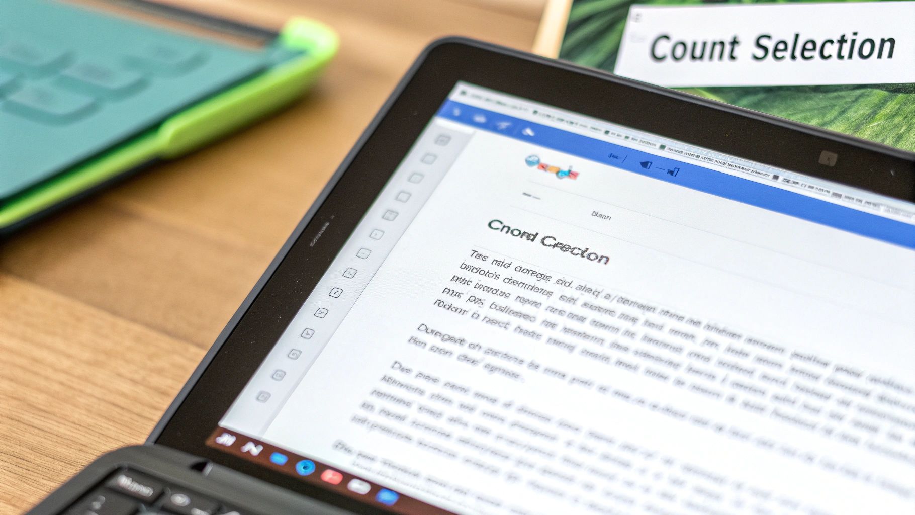 An image showing a user highlighting a specific paragraph in Google Docs before checking the word count.