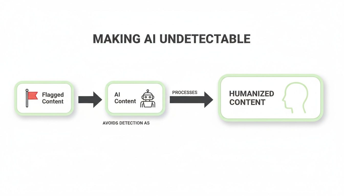 Flowchart illustrating the transformation of flagged AI content into undetectable, humanized content.