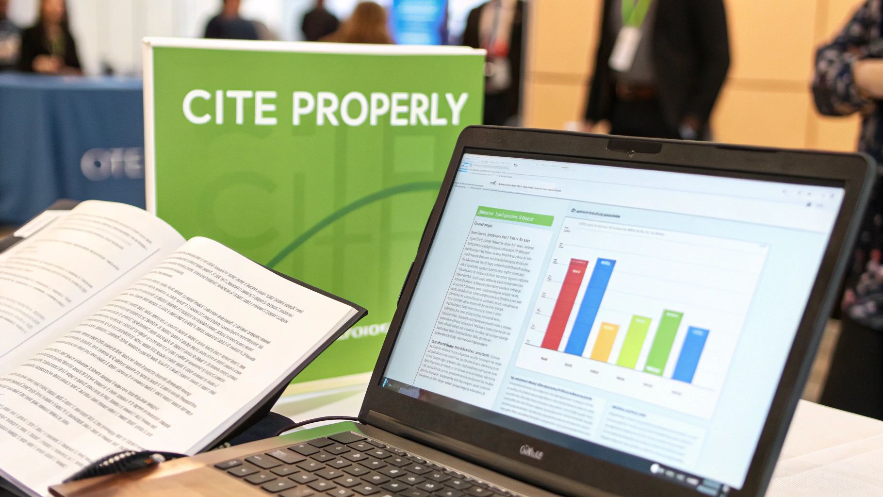 学术环境,有笔记本电脑、打开的书和