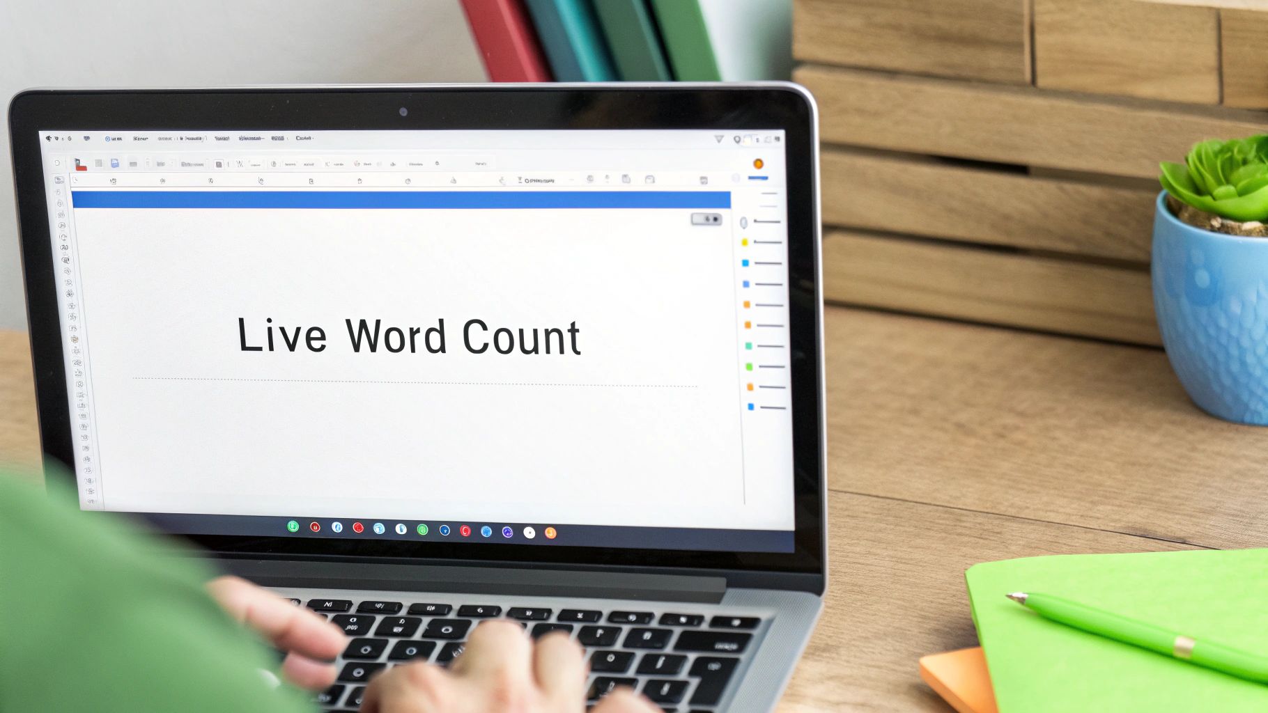A screenshot of the Google Docs interface showing the live word count display in the bottom-left corner.