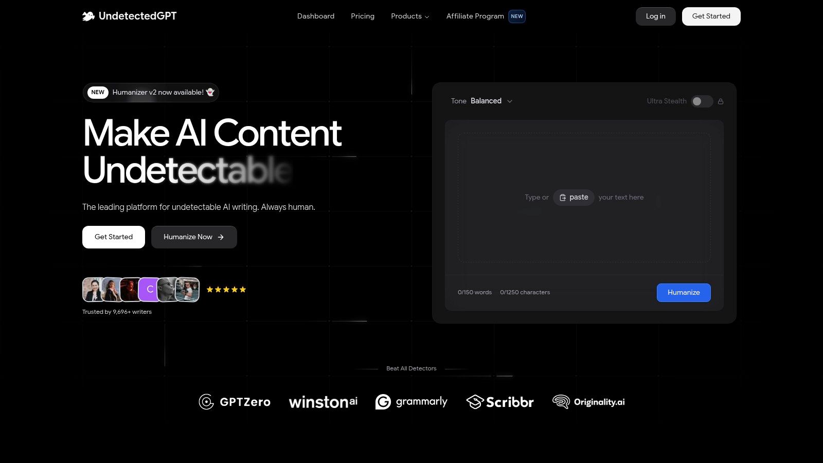 UndetectedGPT dashboard showing its stealth humanizer and AI detection features