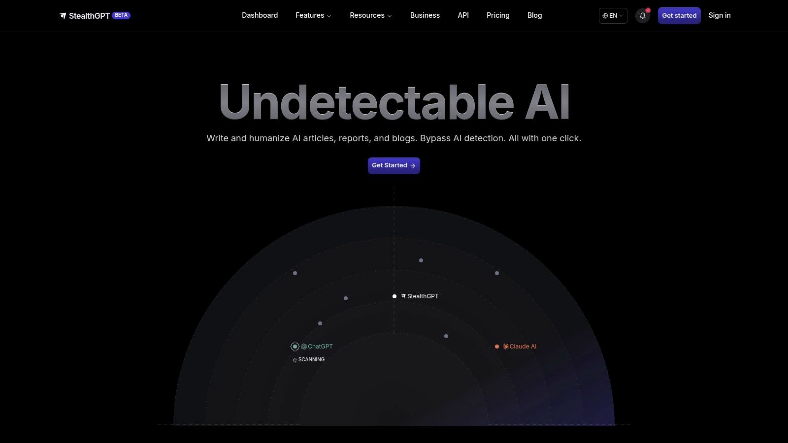 StealthGPT's interface showing its writing and humanizing tools