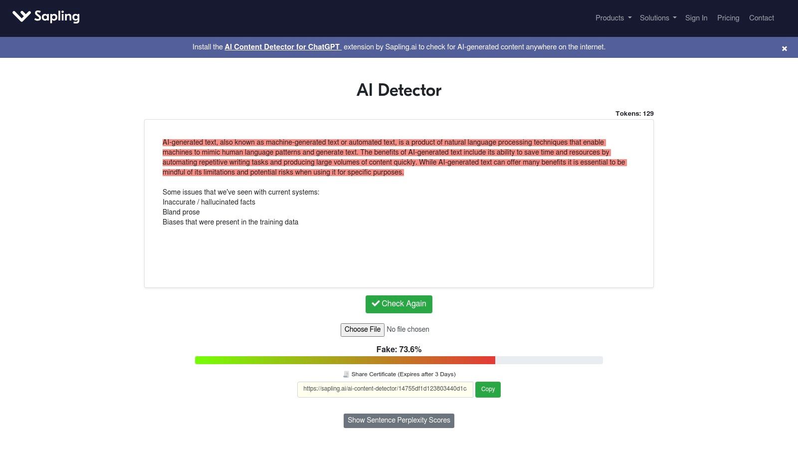 Sapling AI Content Detector