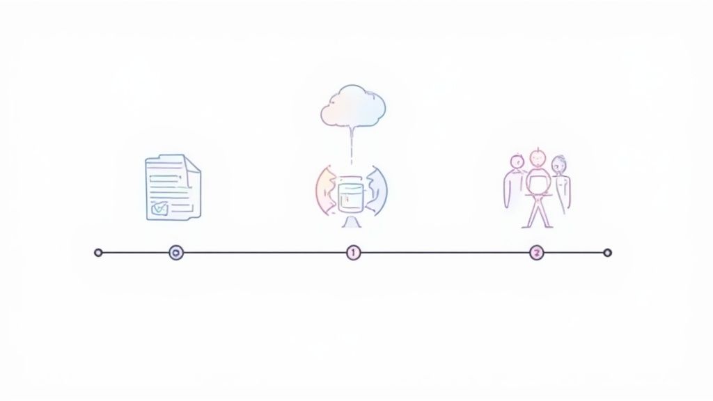 People collaborating around a laptop, planning a software implementation