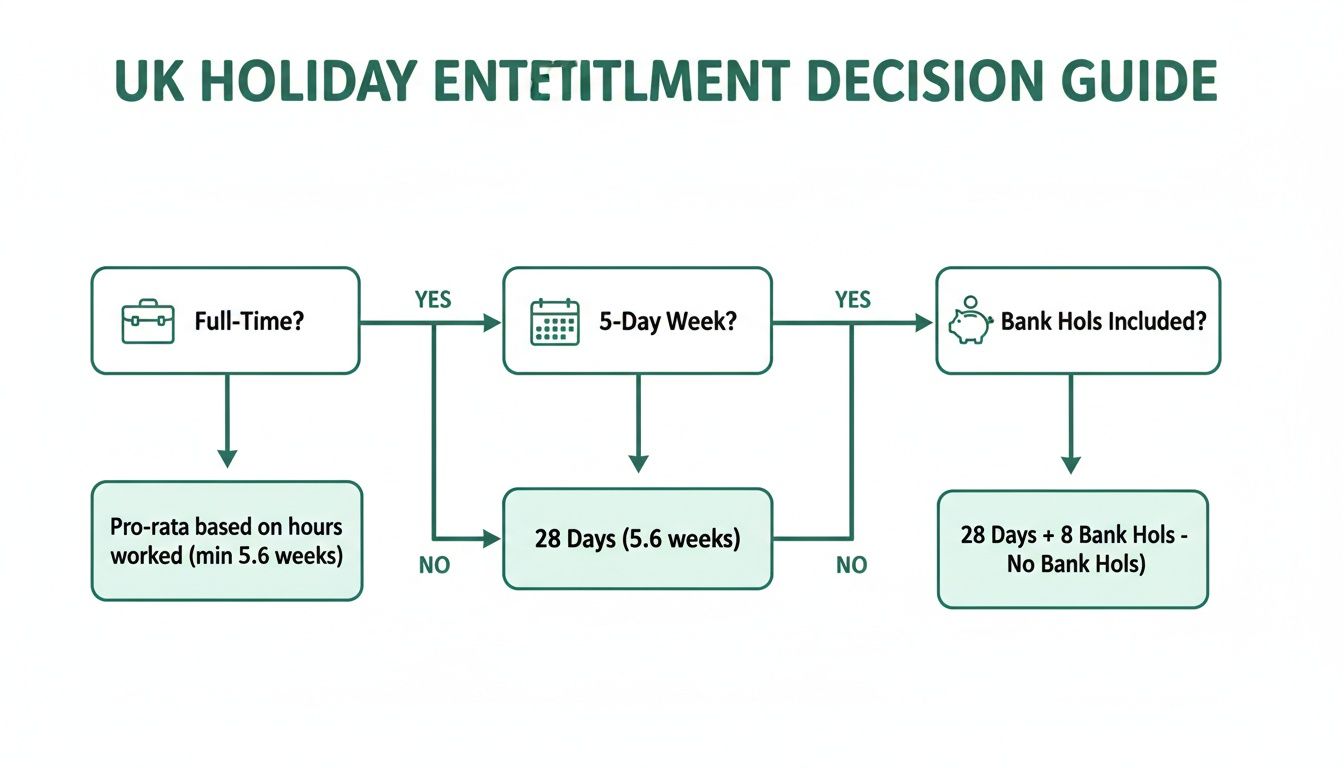 UK holiday entitlement decision guide flowchart based on working week and bank holidays.