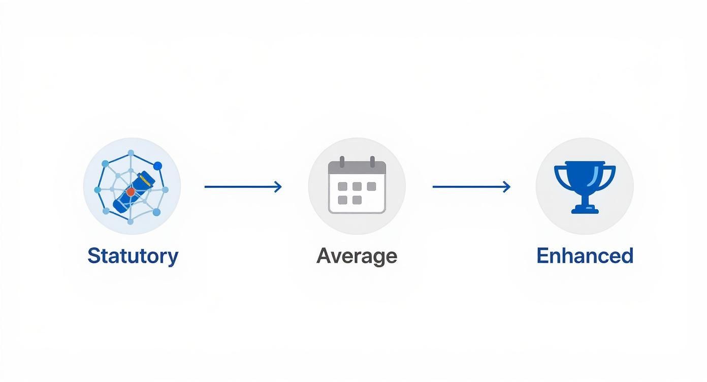 A visual progression from Statutory (diploma) to Average (calendar) to Enhanced (trophy) levels.