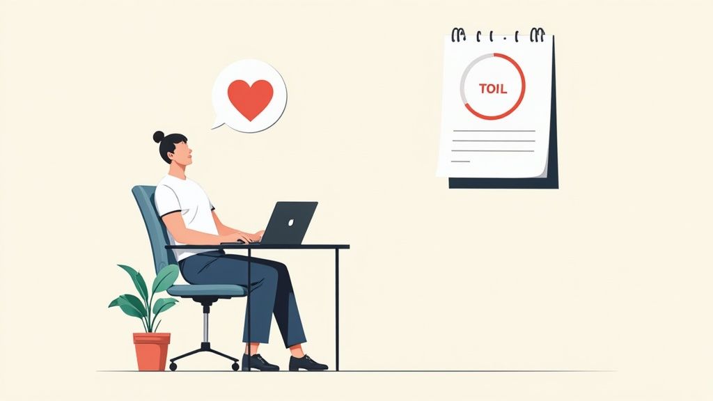 A person looking relaxed and happy, sitting in a comfortable chair with a plant nearby, representing wellbeing.