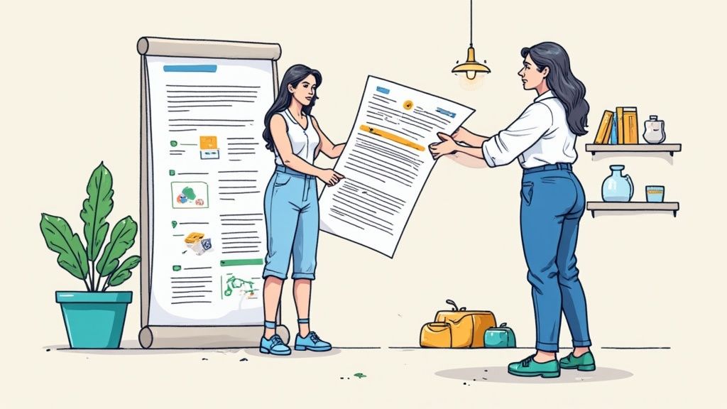 A manager and employee having a constructive conversation in a bright, modern office.