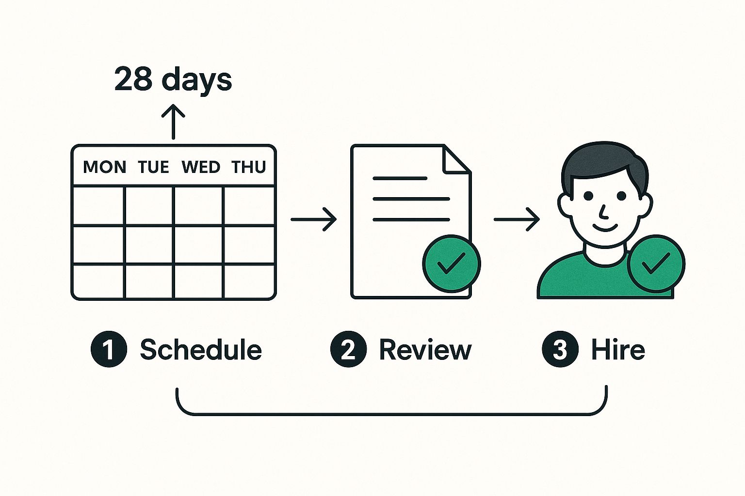 Infographic showing a calendar grid for a five-day week pointing to 28 days of holiday entitlement