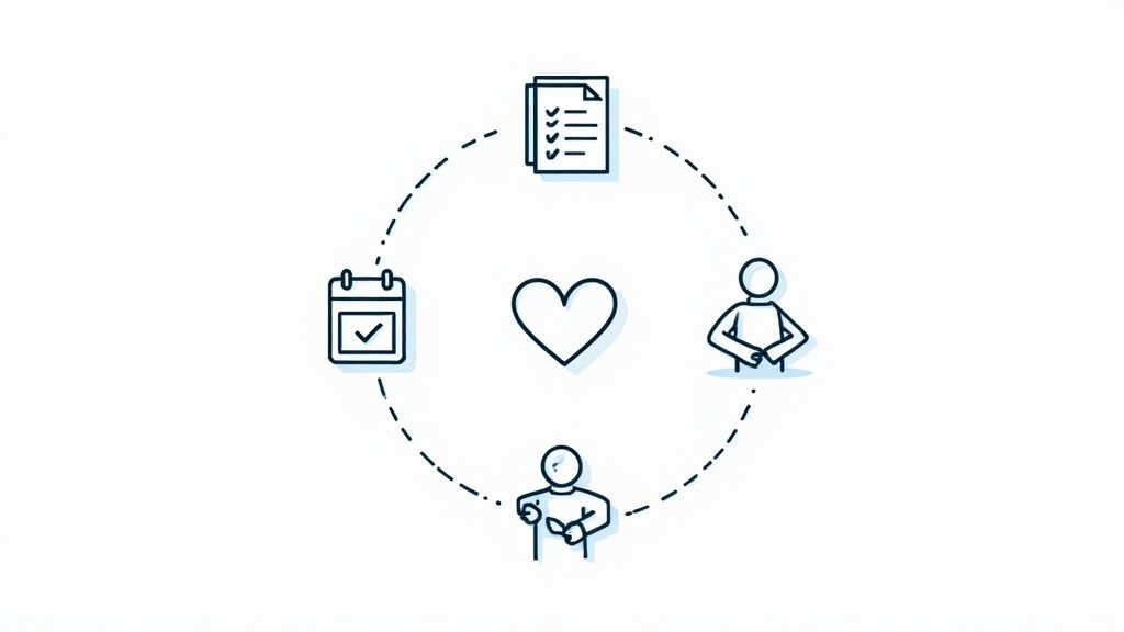 A blueprint for an absence management strategy being drawn on a desk with various tools.