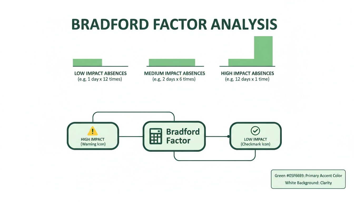Bradford Factor Analysis diagram illustrating different types of absences and their resulting high or low impact.