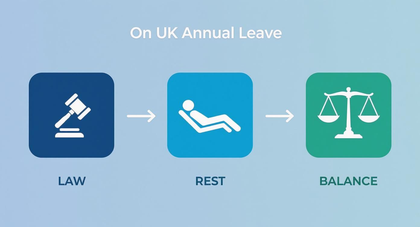 Diagram showing law leading to rest, resulting in balance, for UK annual leave.