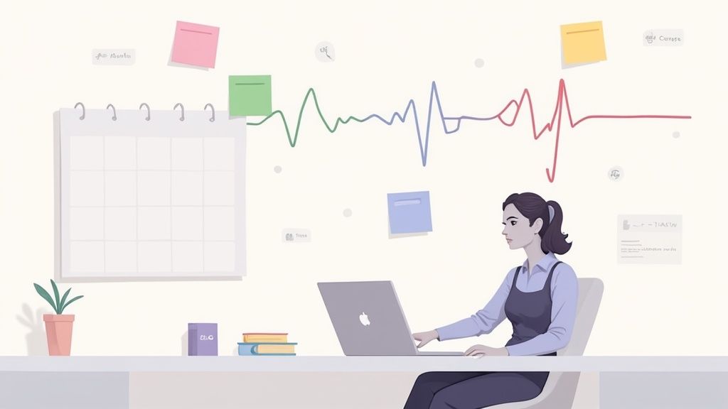 A person marking dates on a calendar with colleagues in the background, symbolising holiday planning.