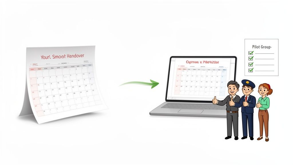 Successful digital transition from a paper calendar to a laptop-based management system, approved by staff.