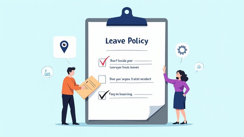 A person at a desk reviewing documents and working on a laptop, symbolising policy creation.