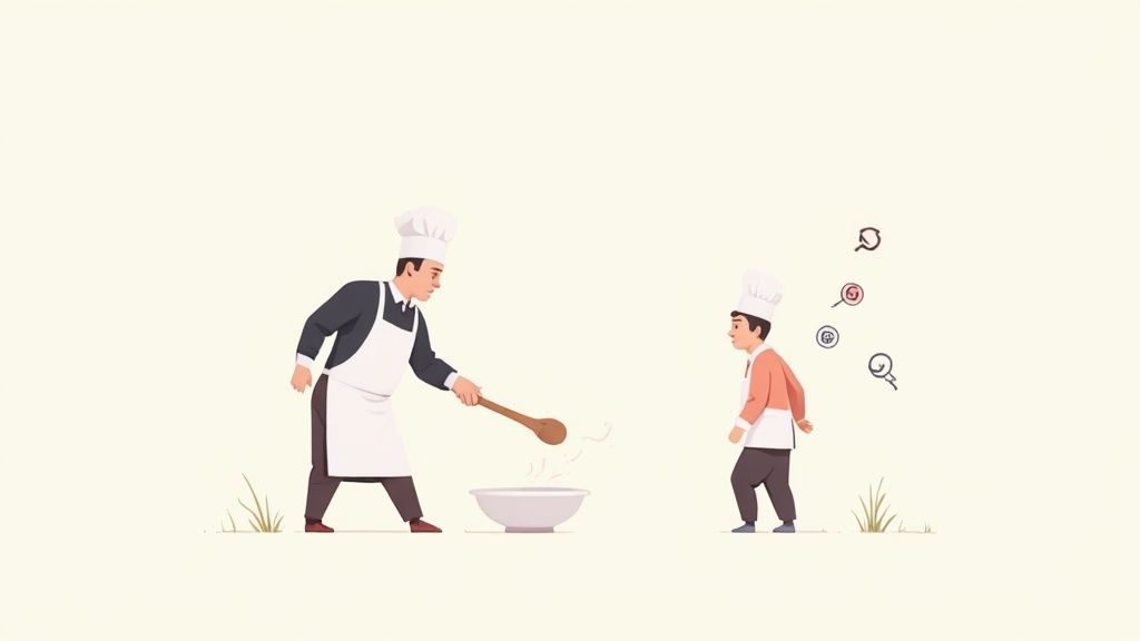 A team collaborating around a table, illustrating the concept of delegation.