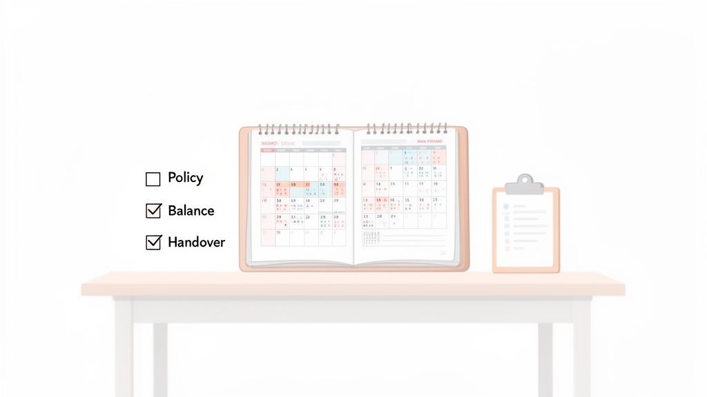 A desktop scene featuring a checklist with tasks, an open calendar, and a clipboard, symbolizing task management.