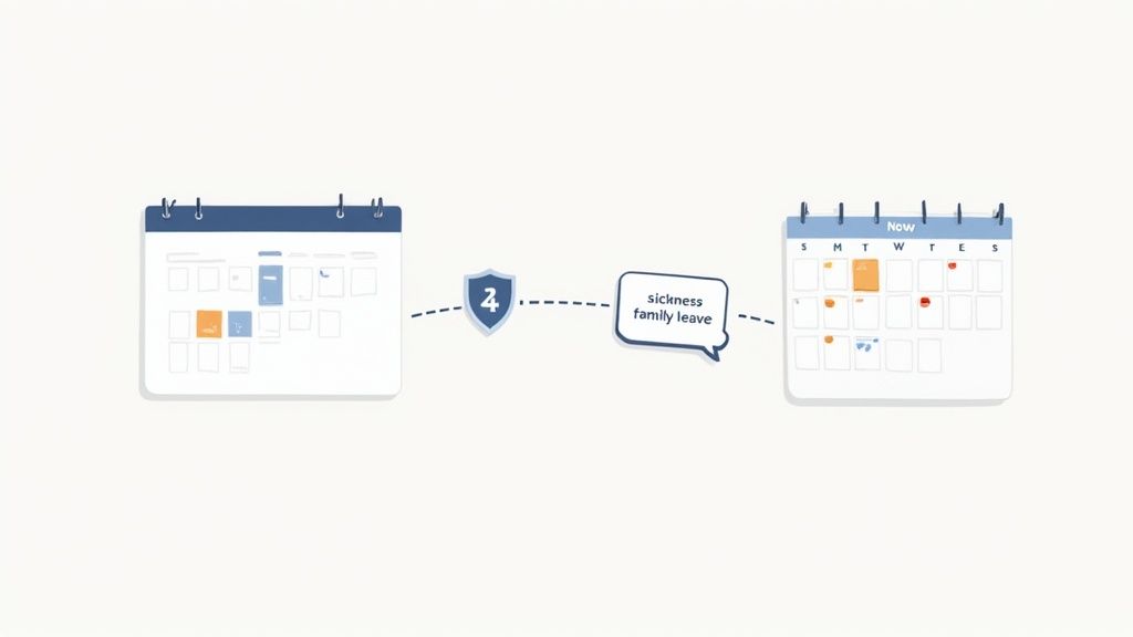 A calendar with a pinned note about annual leave
