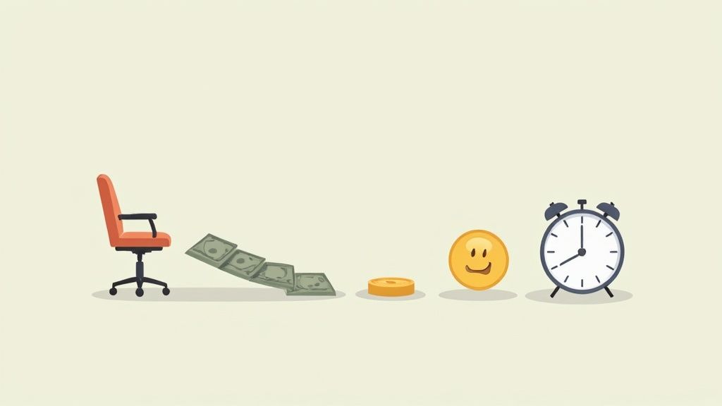 An iceberg showing visible direct costs above the water and larger, hidden indirect costs below the surface.