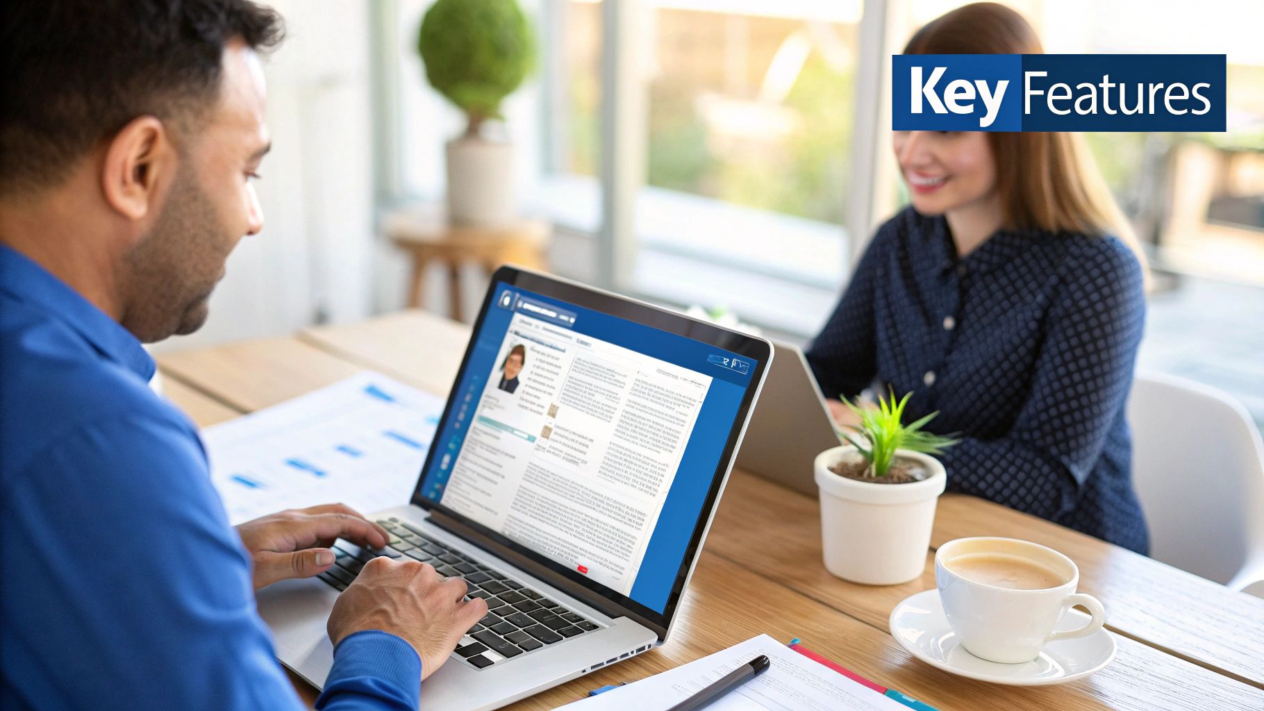 A person working on a laptop with HR compliance charts and graphs on the screen