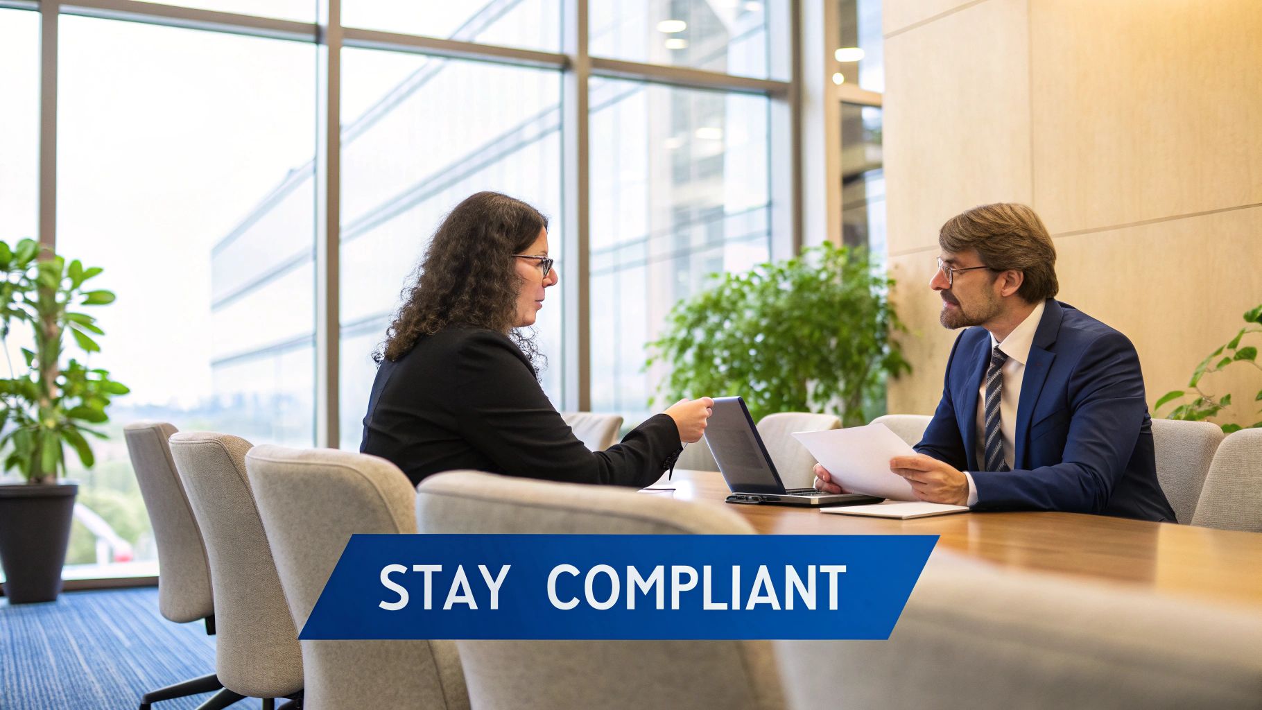 A scale of justice next to a laptop, representing the balance between legal compliance and hiring processes.