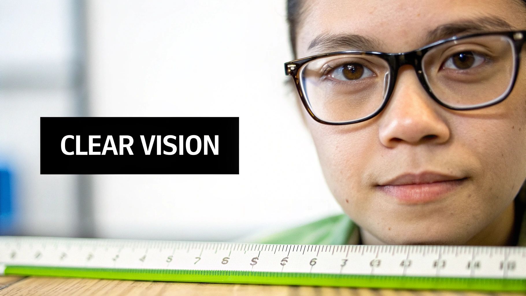 An optometrist using a tool to measure a person's pupillary distance.