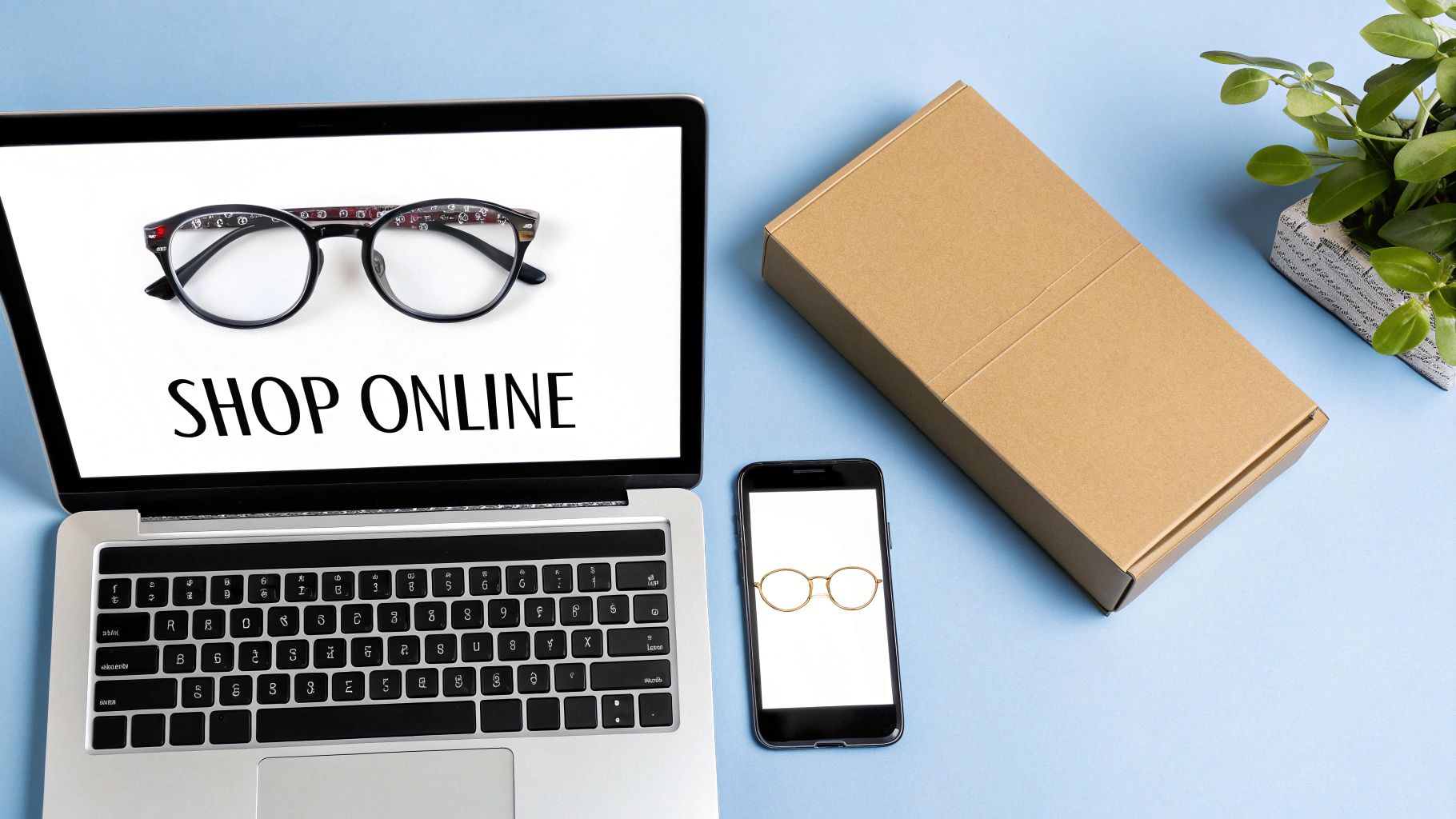 People shopping for glasses online using a laptop