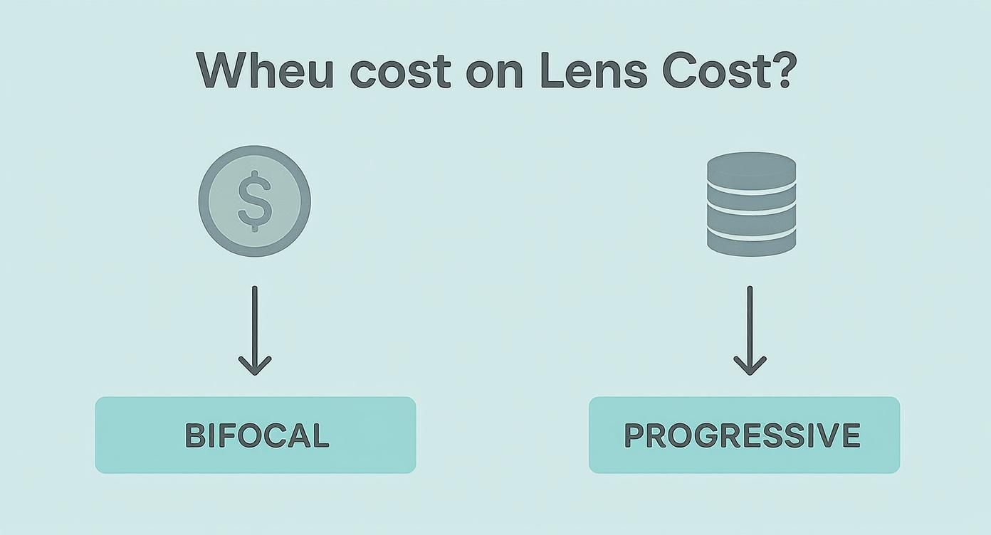 Infographic decision tree comparing the cost of bifocal and progressive lenses.
