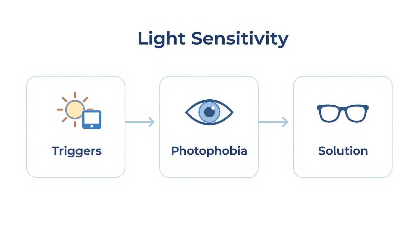Infographic about glasses for light sensitivity
