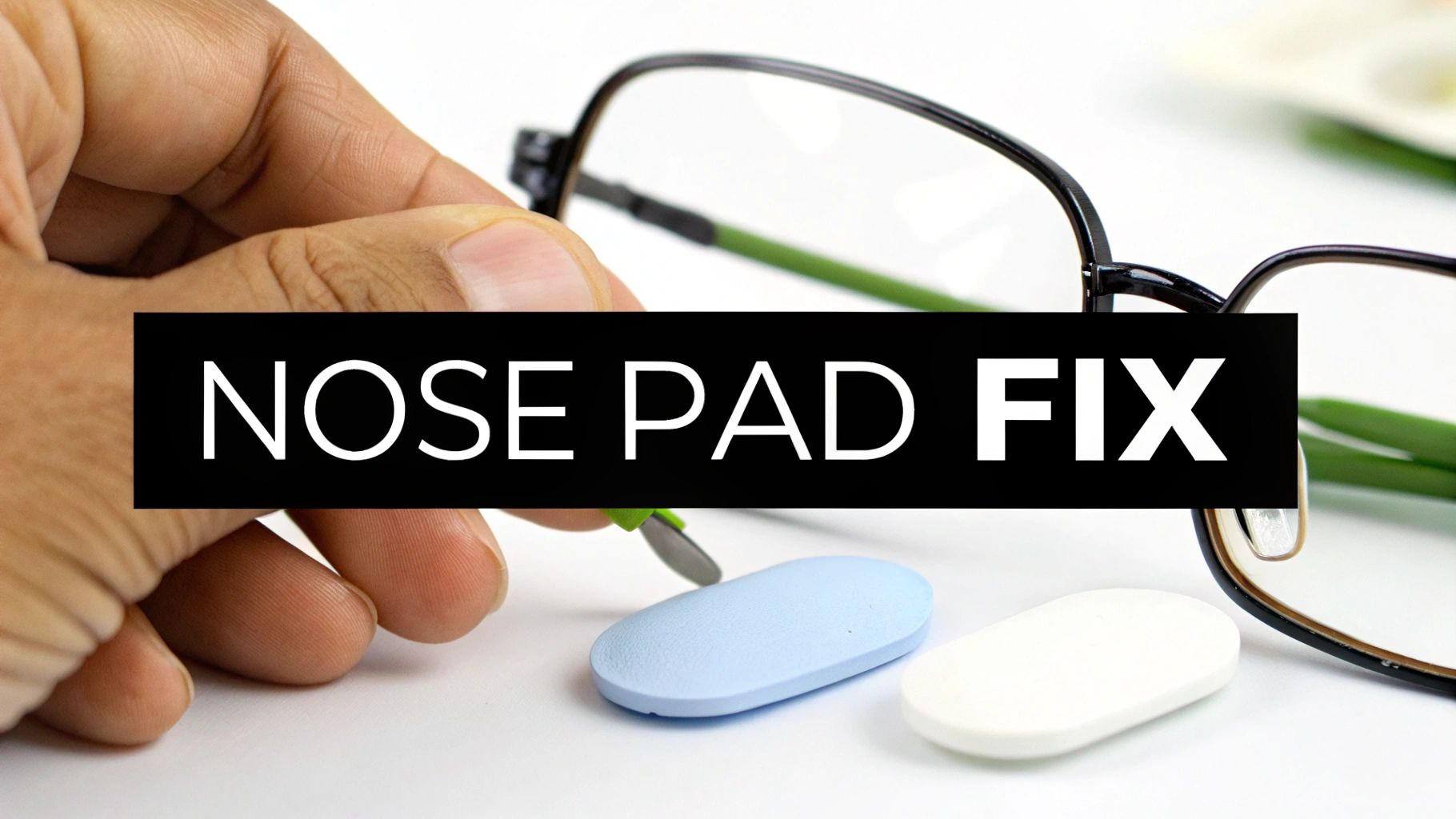 A close-up view of a person adjusting the nose pads on their glasses.