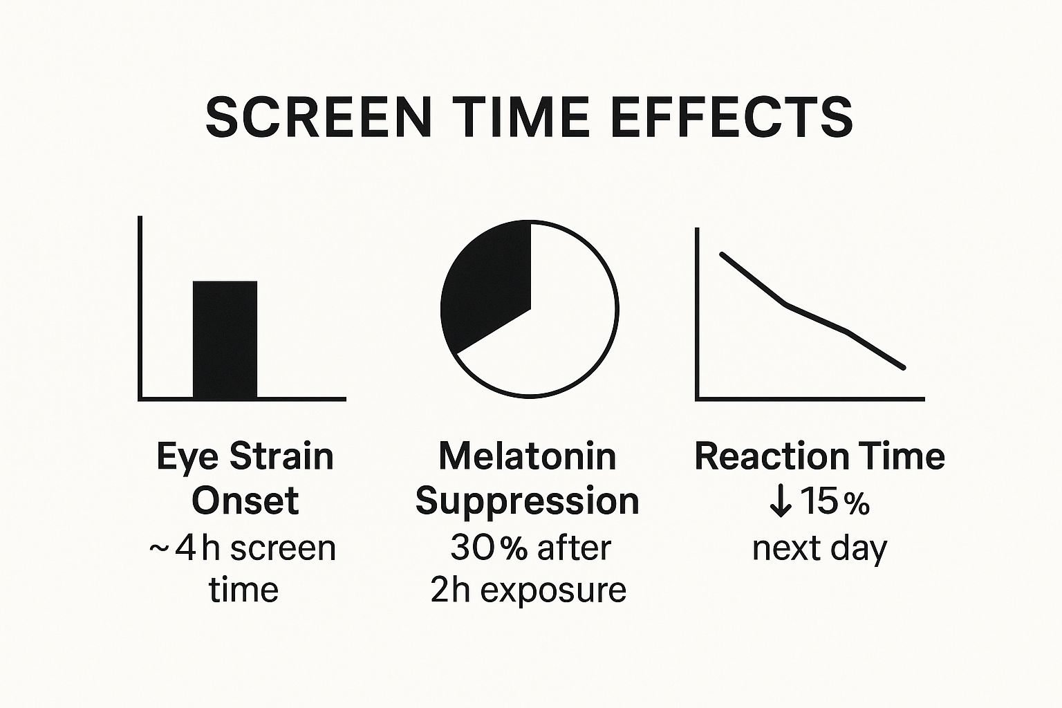 Infographic detailing the impact of blue light on gamers, showing eye strain onset, melatonin suppression, and next-day reaction time decrease.