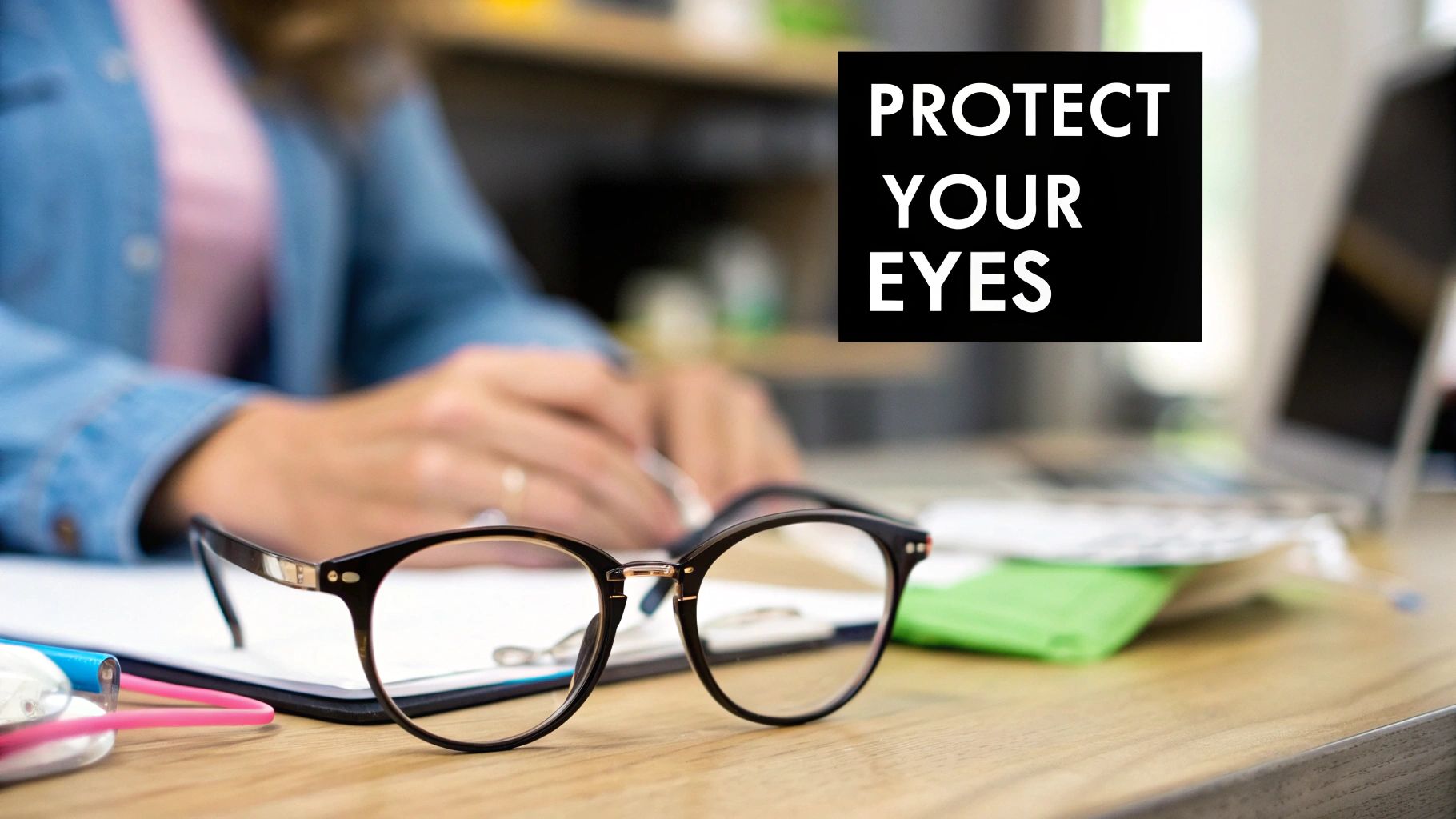 A pair of stylish glasses resting on an open book, symbolizing the importance of clear vision for daily activities.