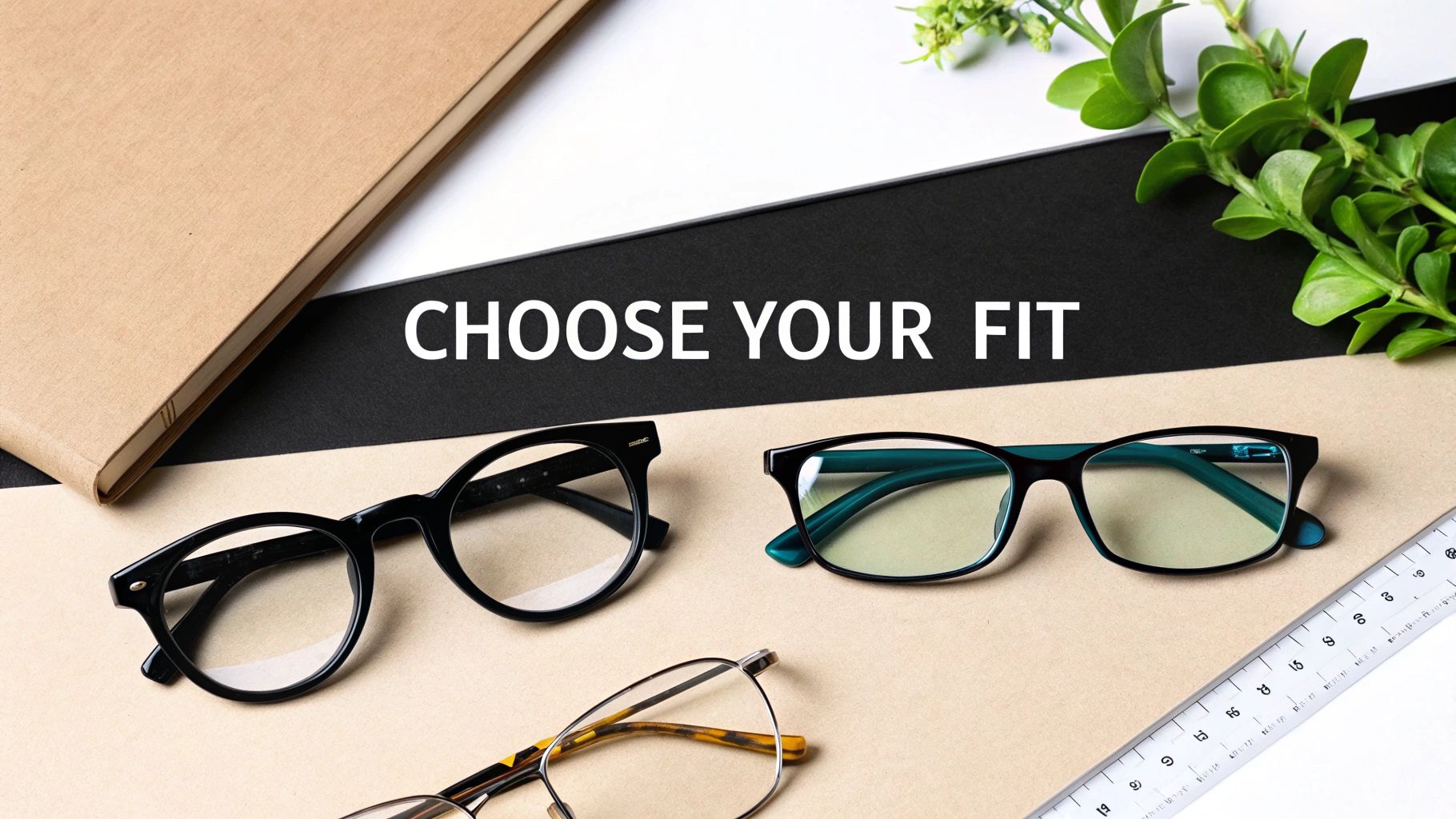 A close-up of different styles of blue light glasses frames on a table