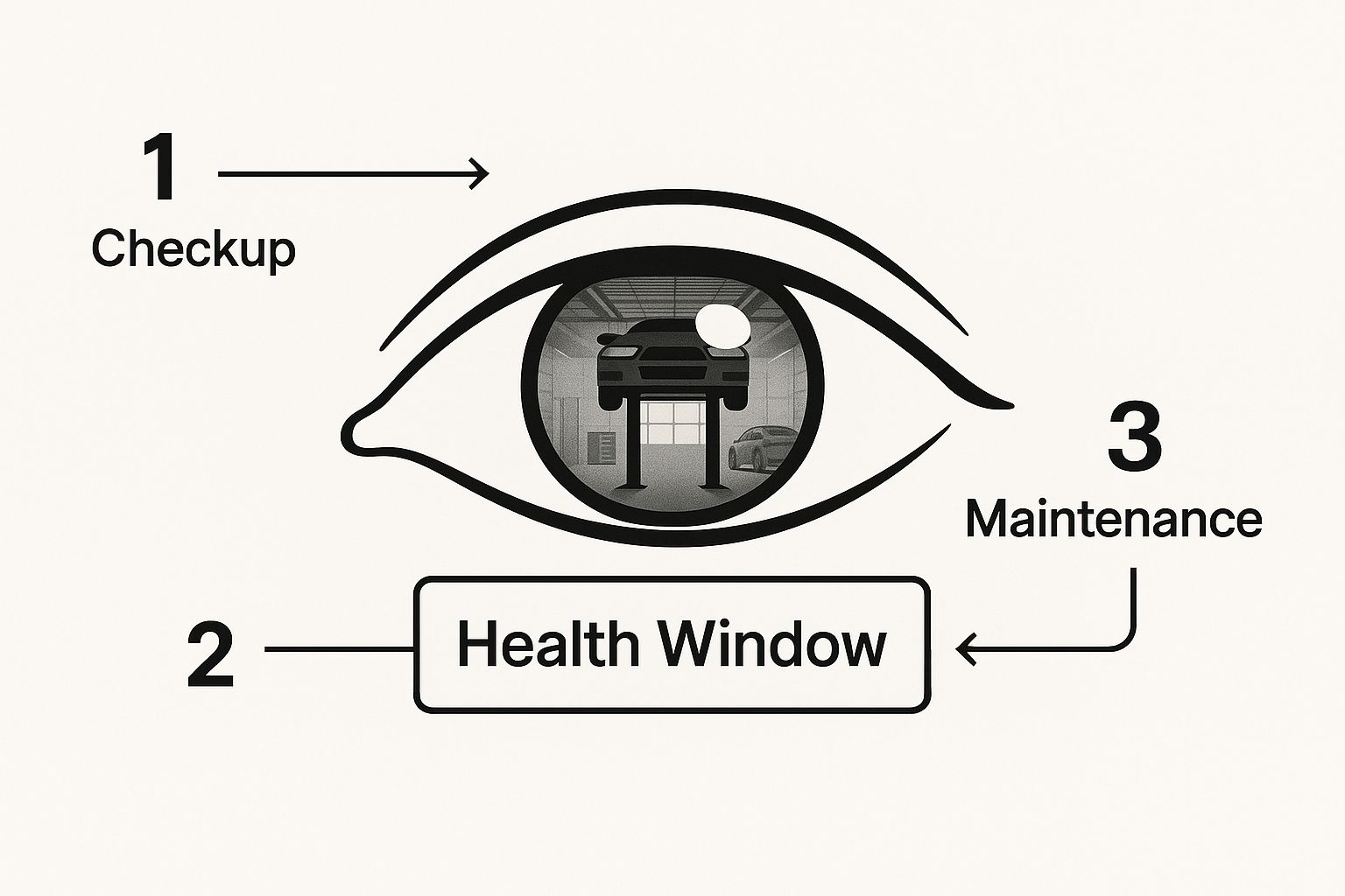 Infographic showing a close-up of a human eye with 'Health Window' text, symbolising it as a diagnostic tool for overall health
