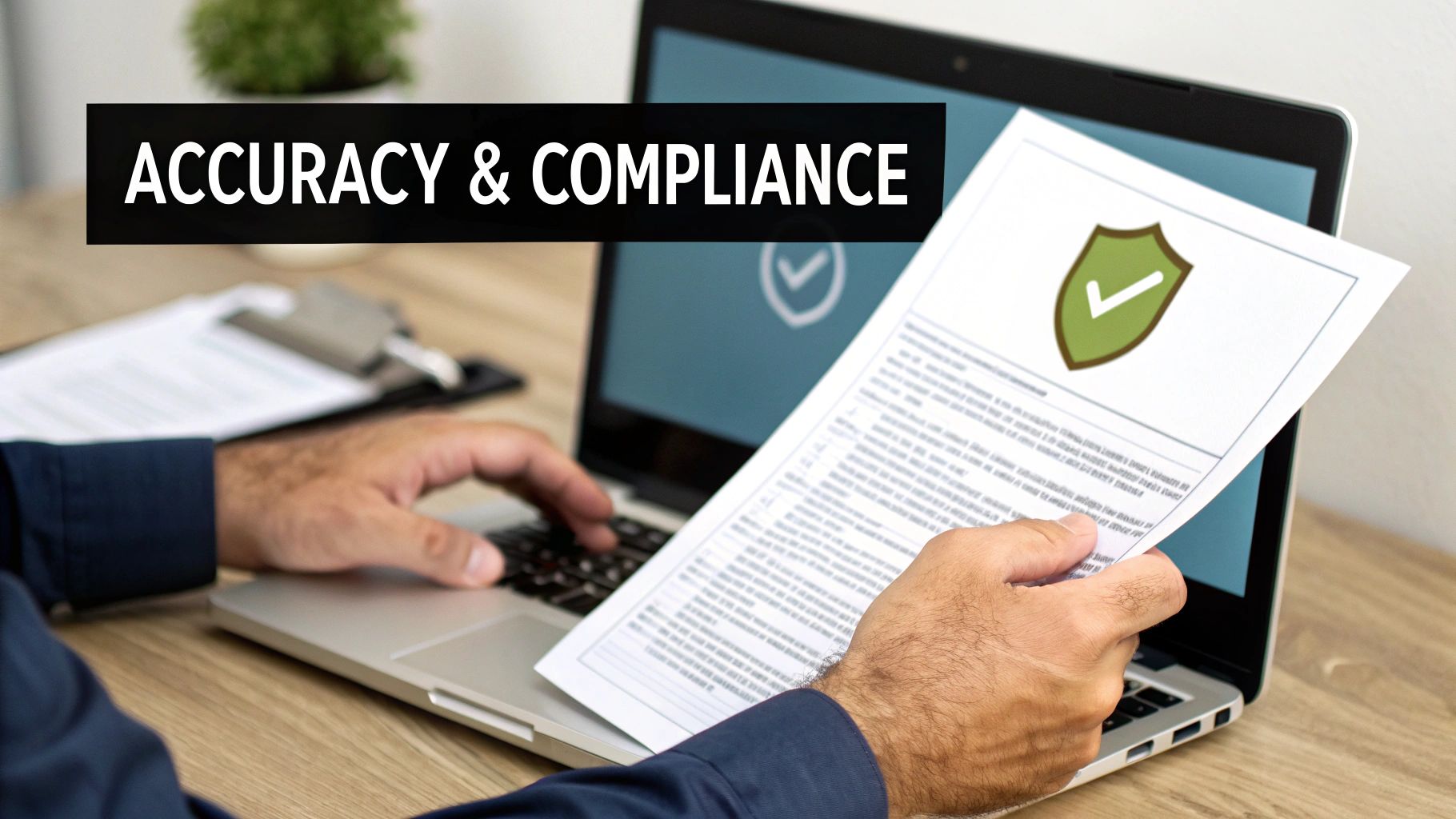 A magnifying glass hovering over a medical document next to a lock symbol, representing scrutiny and security.