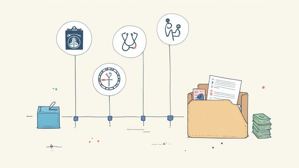 A close-up shot of a doctor reviewing a patient's medical records and X-rays on a light screen.