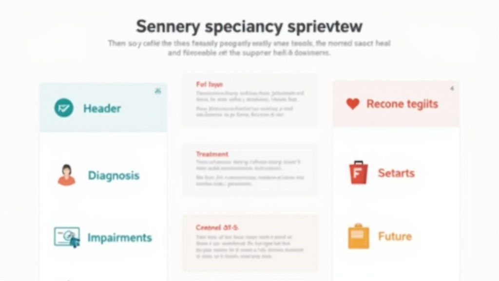 A digital screen displaying a patient medical record layout with sections for diagnosis, treatment, and future plans.