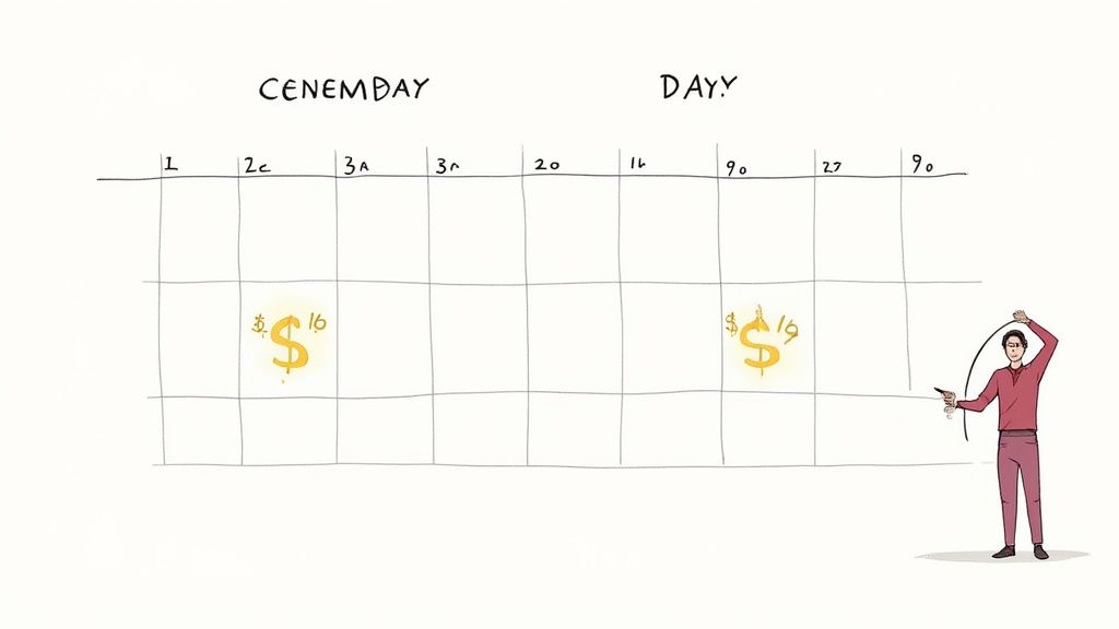 A calendar with highlighted dates representing the duration of pain and suffering, placed next to a calculator.