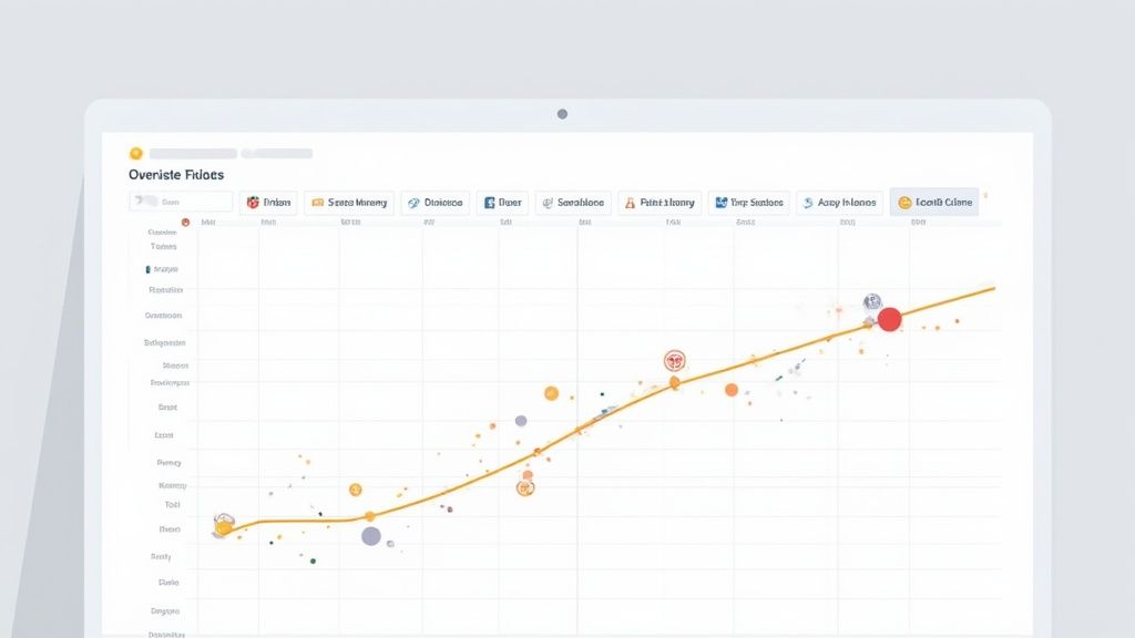 A digital dashboard on a tablet displaying a chronological line graph with multiple data points.
