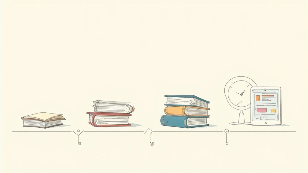 An antique medical journal with handwritten notes and old medical tools, illustrating the early days of record keeping.