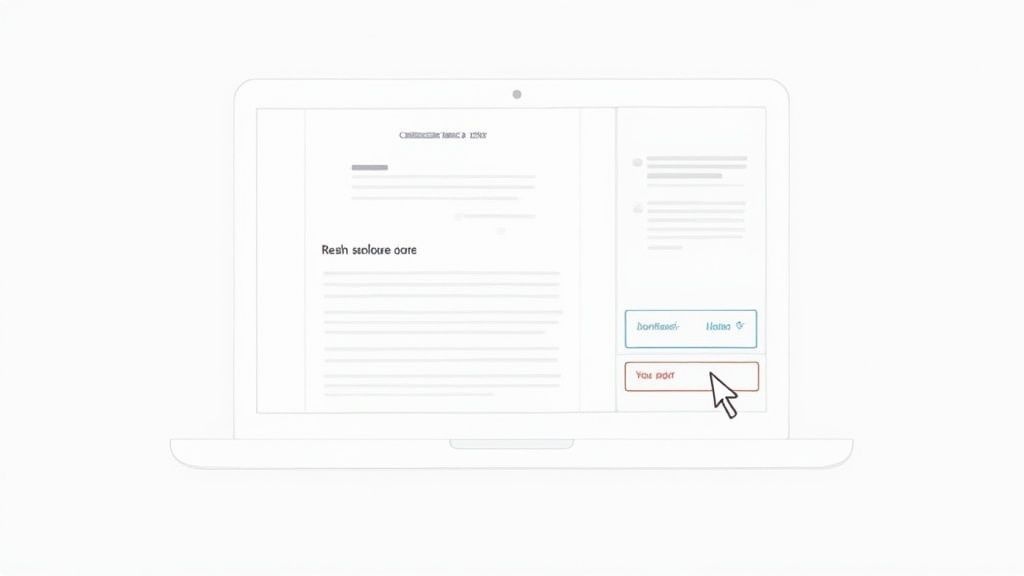 Laptop screen displaying a document with text and interactive buttons, a cursor points to 'You order'.