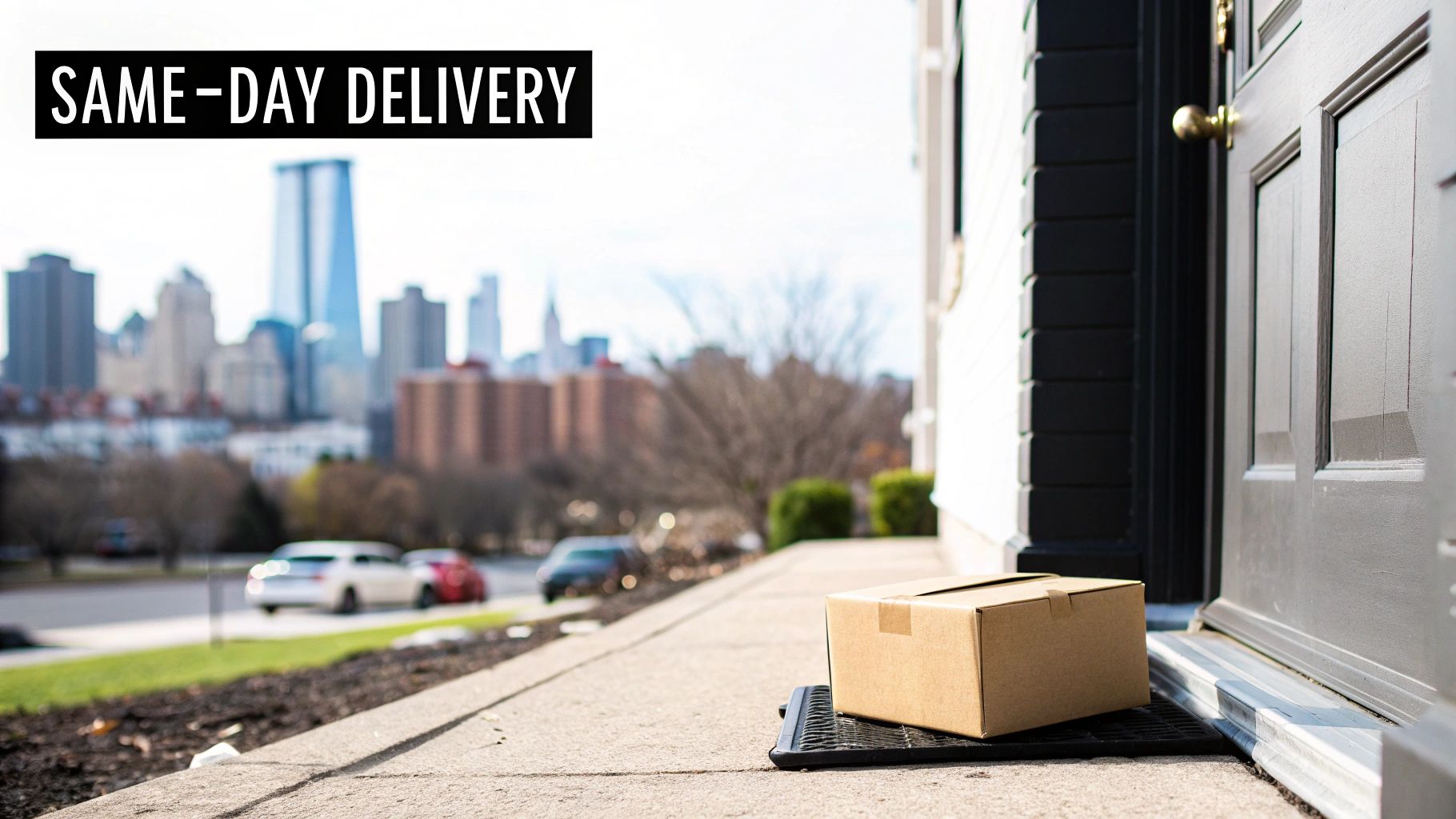 A cityscape of Toronto with a subtle overlay of the Wii Vape logo, representing same-day delivery in the city.