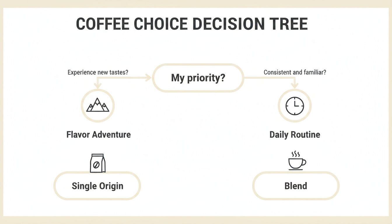 A coffee choice decision tree diagram guiding users to choose between Single Origin or Blend coffee.