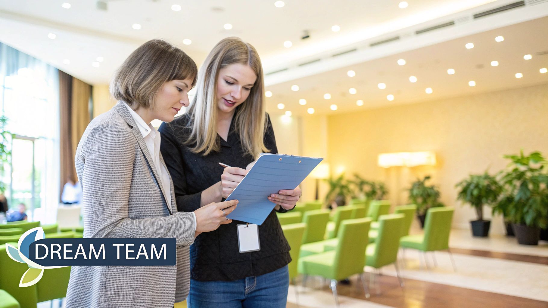 Event planners collaborating in a modern office space