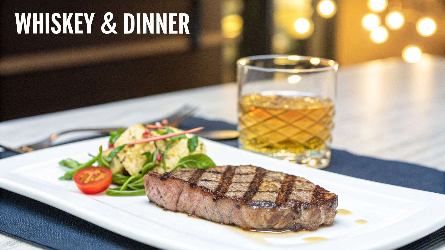 Man pairing food with whiskey at a dinner table